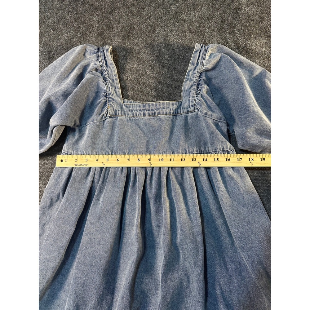 Rylee + Cru Denim Puff Sleeve Babydoll Dress Square Neck Blue Medium BOHO - Picture 5 of 8